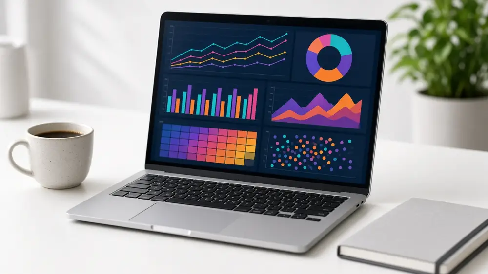 Laptop with financial dashboards